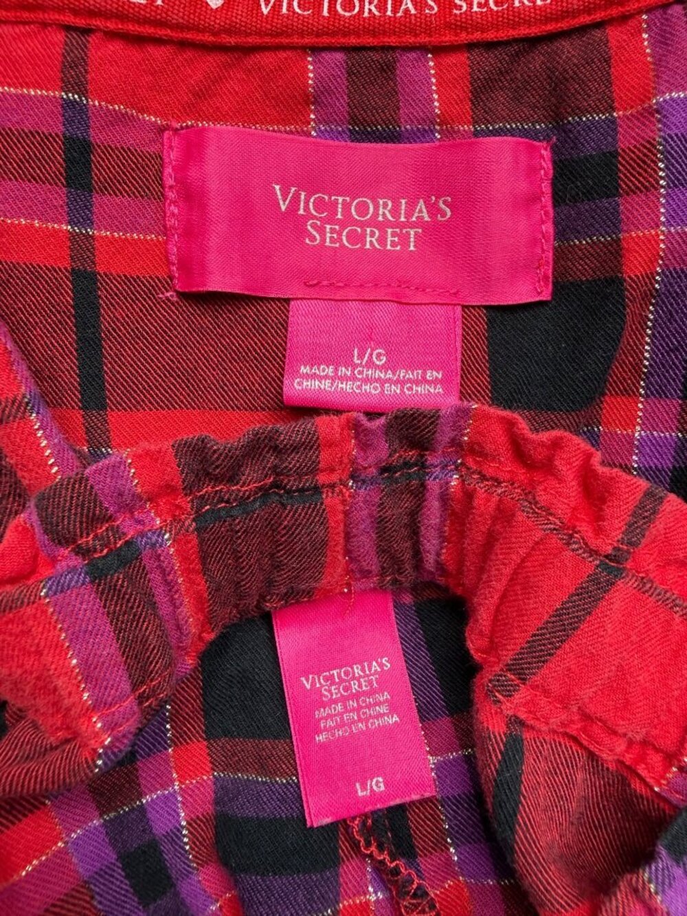 Victoria’s Secret 2 Piece Pajama Lounge Set Size Large Red Holiday Plaid